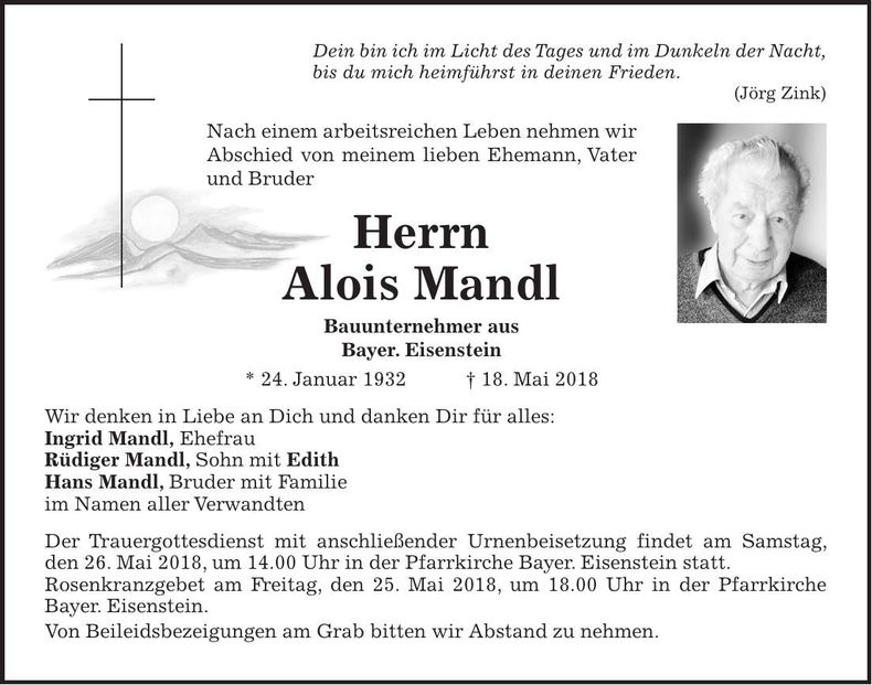 Traueranzeige Alois Mandl