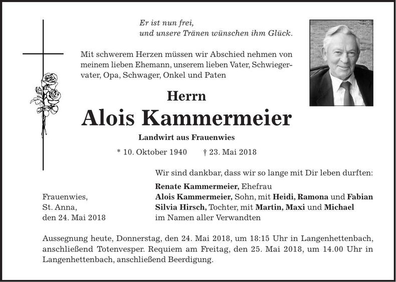 Traueranzeige Alois Kammermeier