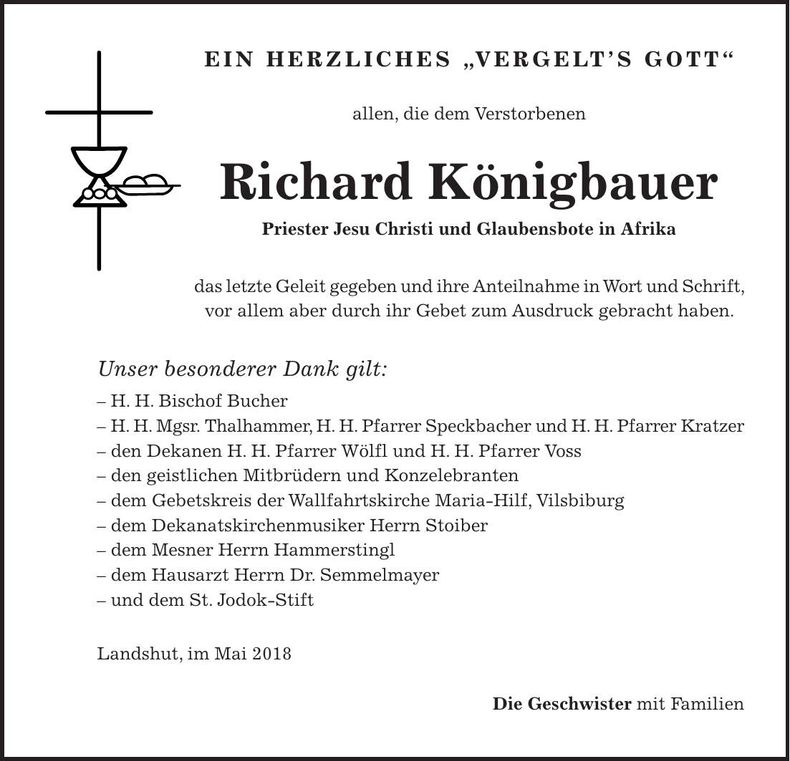 Traueranzeige Richard Königbauer
