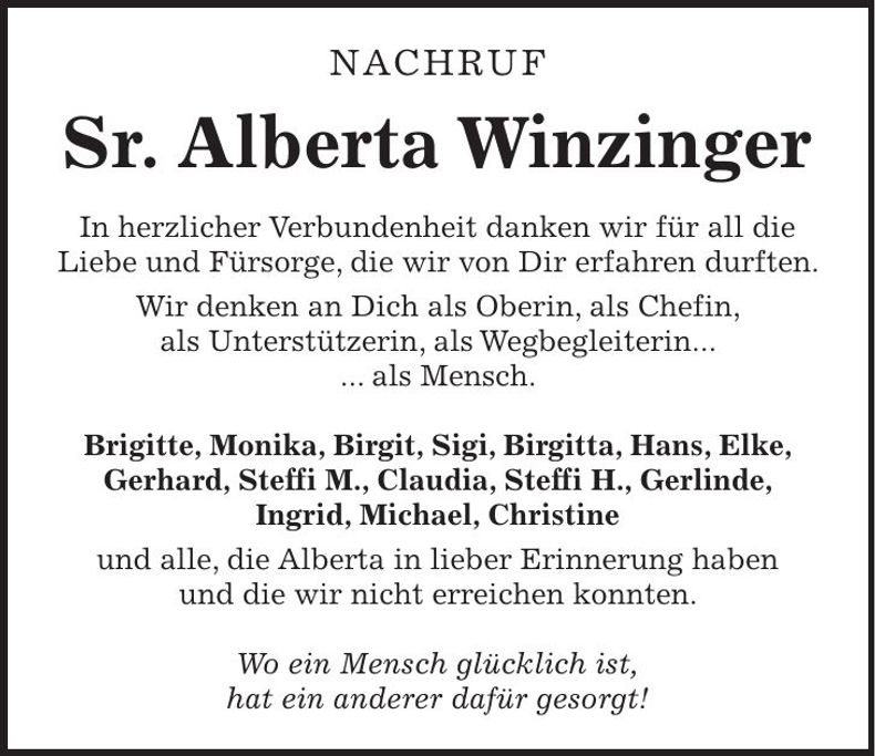 Traueranzeige Alberta Winzinger