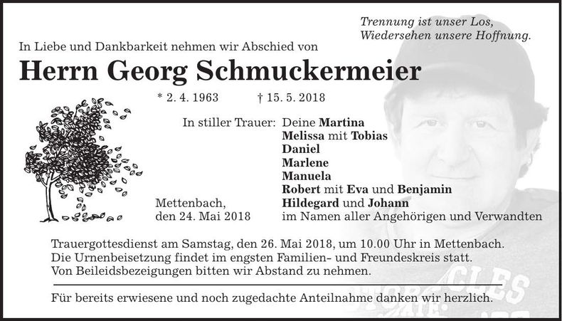Traueranzeige Georg Schmuckermeier