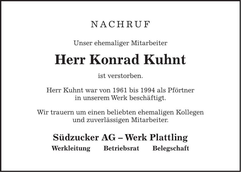 Traueranzeige Konrad Kuhnt