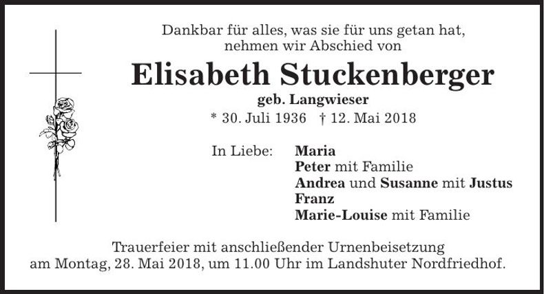 Traueranzeige Elisabeth Stuckenberger