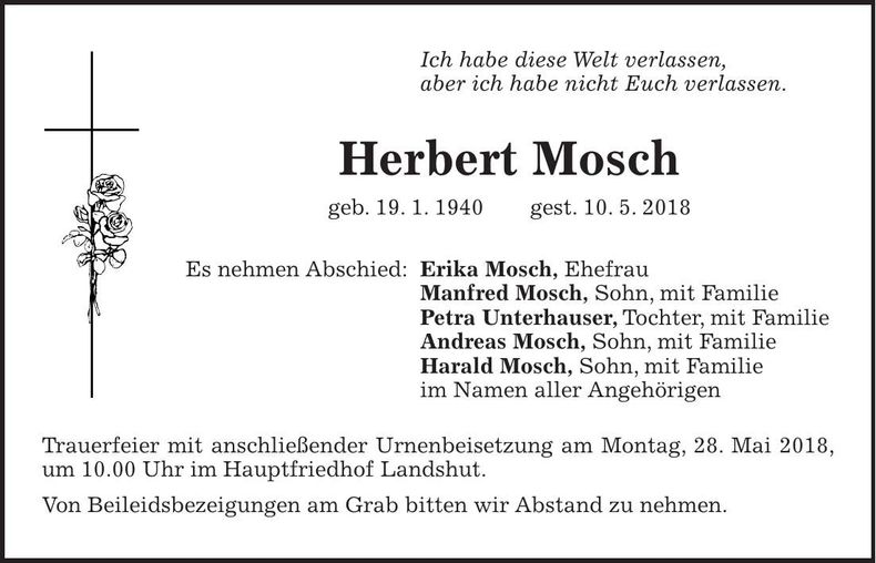 Traueranzeige Herbert Mosch