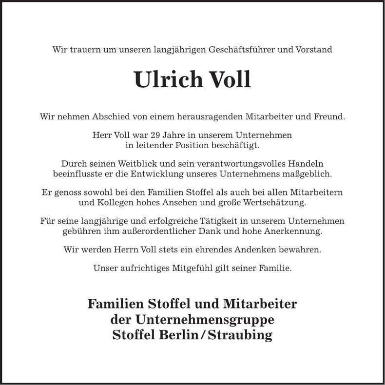 Traueranzeige Ulrich Voll