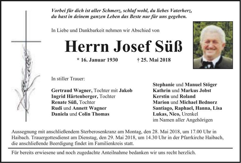 Traueranzeige Josef Süß