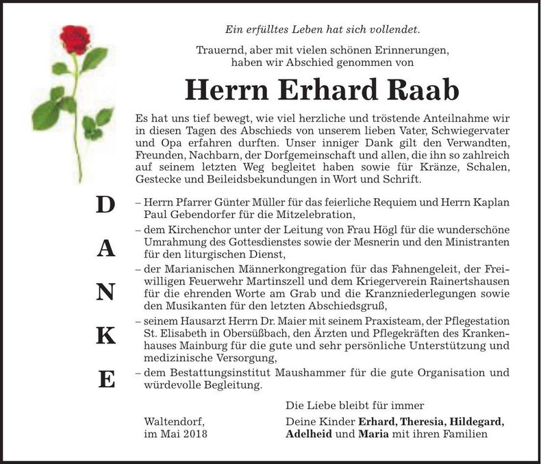Traueranzeige Erhard Raab