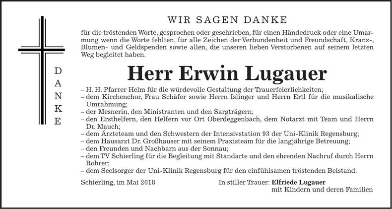 Traueranzeige Erwin Lugauer