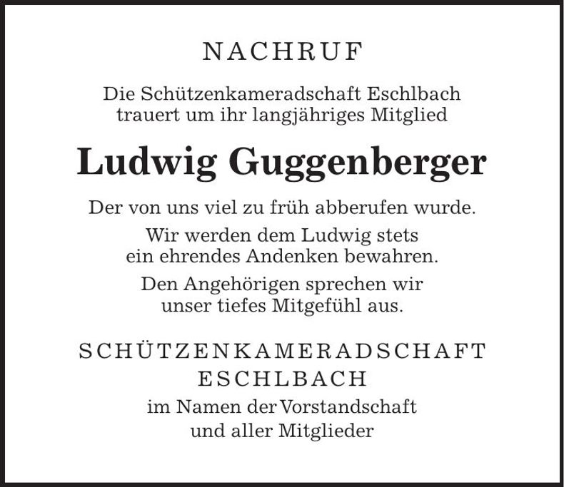 Traueranzeige Ludwig Guggenberger