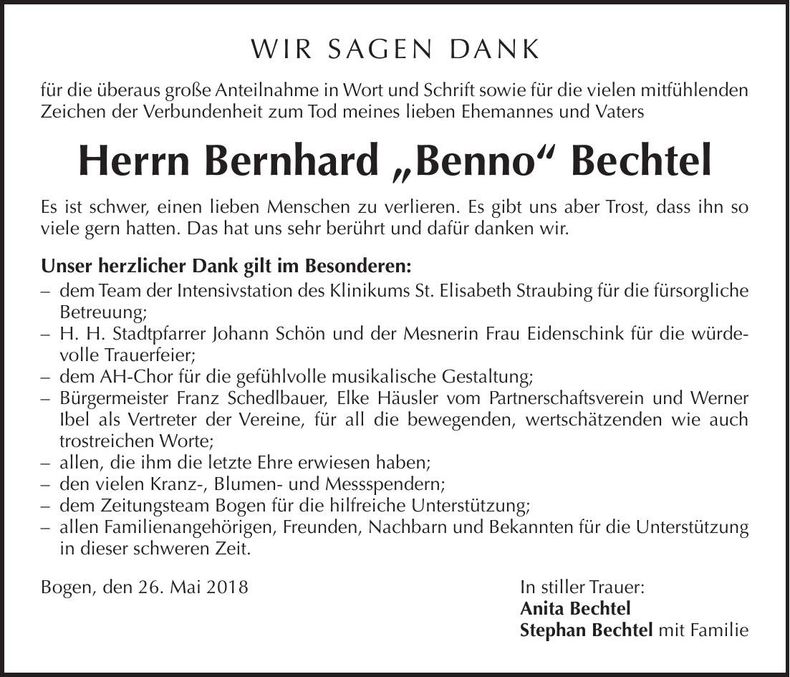 Traueranzeige Bernhard Bechtel