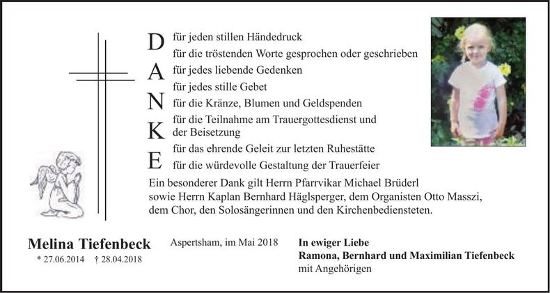 Traueranzeige Melina Tiefenbeck
