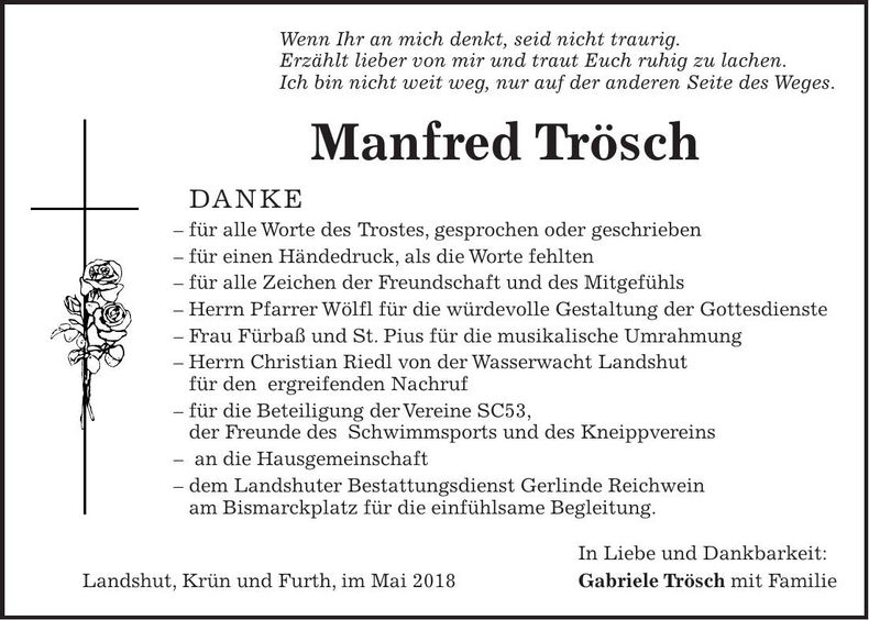Traueranzeige Manfred Trösch
