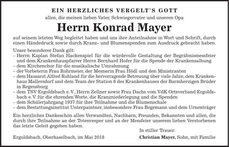 Traueranzeige Konrad Mayer