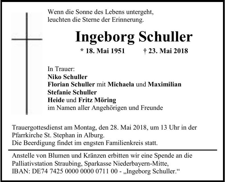 Traueranzeige Ingeborg Schuller