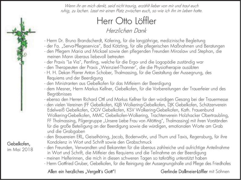 Traueranzeige Otto Löffler