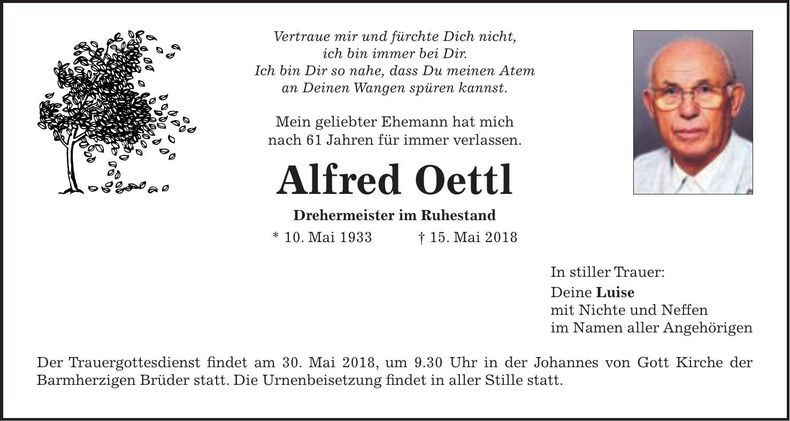 Traueranzeige Alfred Oettl