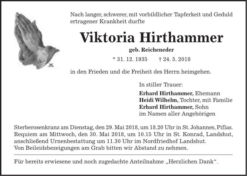Traueranzeige Viktoria Hierthammer
