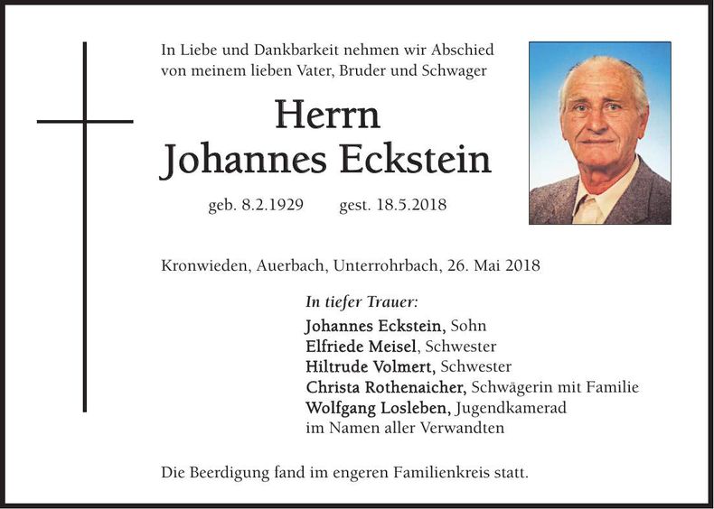 Traueranzeige Johannes Eckstein