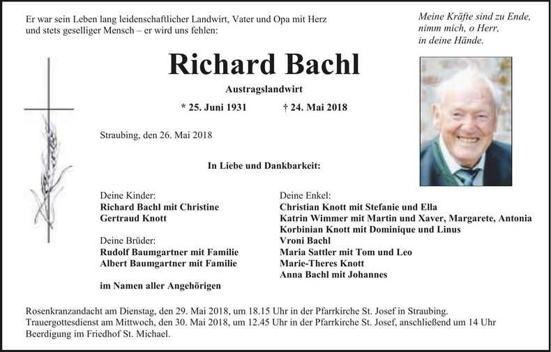Traueranzeige Richard Bachl