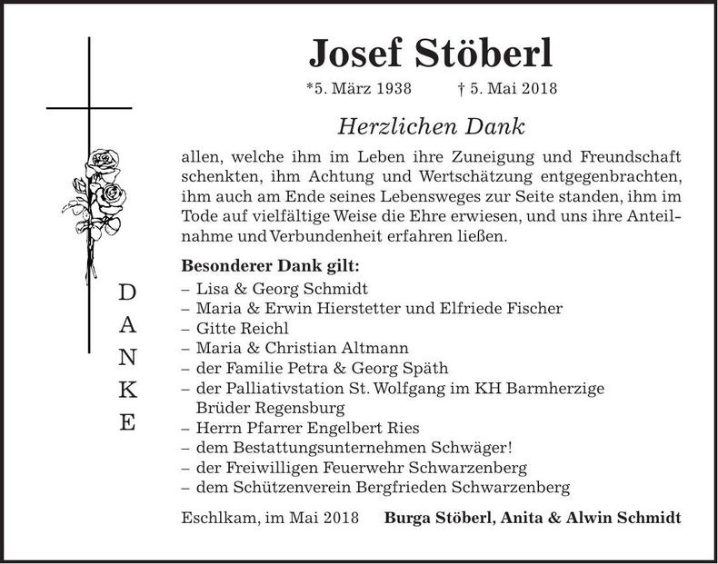 Traueranzeige Josef Stöberl