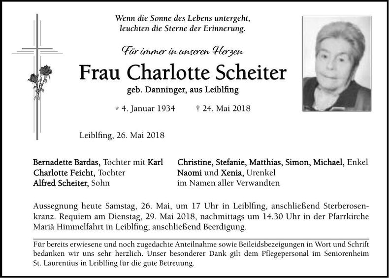 Traueranzeige Charlotte Scheiter