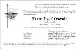 Traueranzeige Josef Oswald