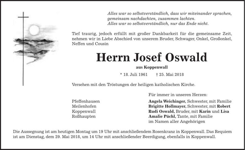Traueranzeige Josef Oswald