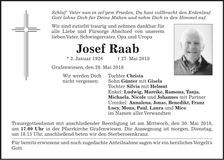 Traueranzeige Josef Raab