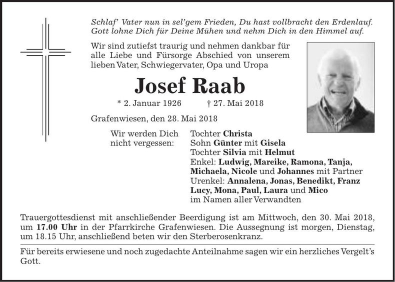 Traueranzeige Josef Raab