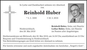 Traueranzeige Reinhold Huber