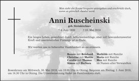 Traueranzeige Anni Ruscheinski