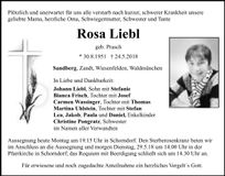 Traueranzeige Rosa Liebl