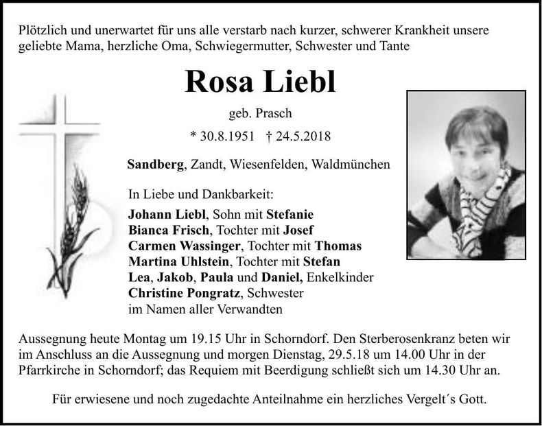 Traueranzeige Rosa Liebl