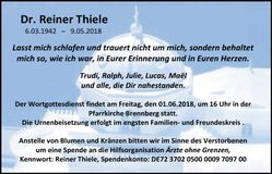 Traueranzeige Reiner Thiele