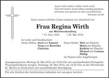 Traueranzeige Regina Wirth