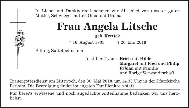 Traueranzeige Angela Litsche
