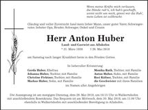 Traueranzeige Anton Huber