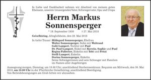 Traueranzeige Markus Sonnensperger