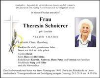 Traueranzeige Theresia Schoierer