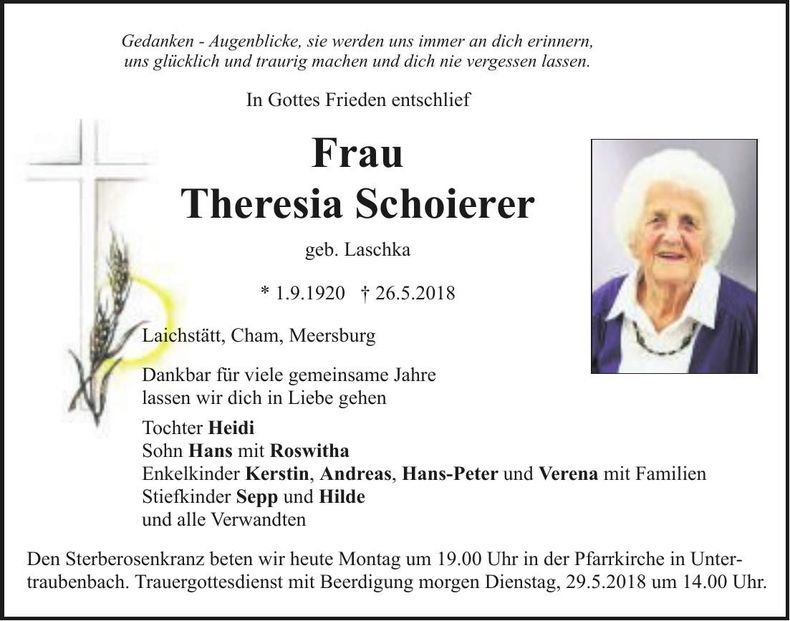 Traueranzeige Theresia Schoierer