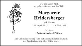 Traueranzeige Margarete Heidersberger