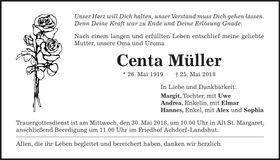 Traueranzeige Centa Müller