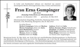 Traueranzeige Erna Gumpinger