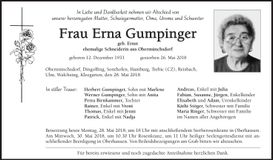Traueranzeige Erna Gumpinger