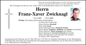 Traueranzeige Franz-Xaver Zwicknagl