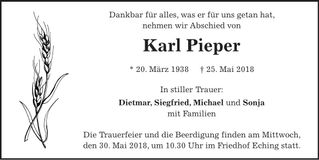 Traueranzeige karl Pieper