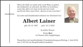 Traueranzeige Albert Lainer