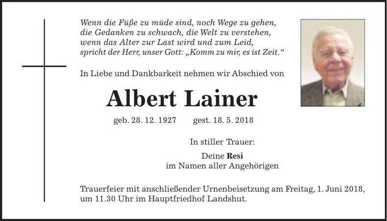 Traueranzeige Albert Lainer