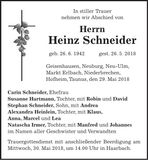 Traueranzeige Heinz Schneider