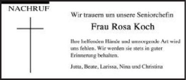 Traueranzeige Rosa Koch